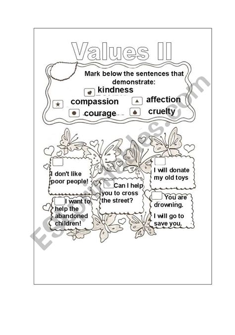 Values Worksheet For Kids