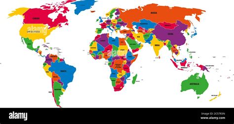 Mapa Vectorial Político Multicolor Del Mundo Con Fronteras Nacionales Y