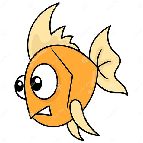 Angry Faced Goldfish Doodle Icon Drawing Stock Vector Illustration