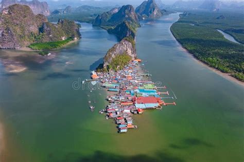 Aerial View Of Ko Panyi Or Koh Panyee Muslim Fishing Village In Phang