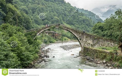 Historical Ottoman Bridge Taskopru In Senyuva Rize Turkey Editorial