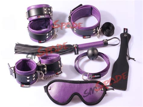 Purple Pu Sex Restraints Set Promotion Bedroom Sex Restraint Hand Cuffs Anklecuffs Gag Collar