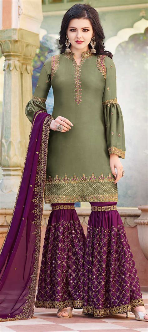 Bollywood Green Color Satin Silk Fabric Salwar Kameez 1599749