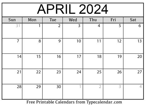 Printable Blank April Calendar 2024 Bobbi Chrissy