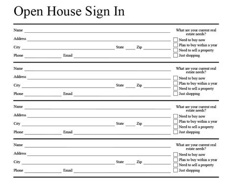 Free Real Estate Open House Sign In Sheet Templates Tips