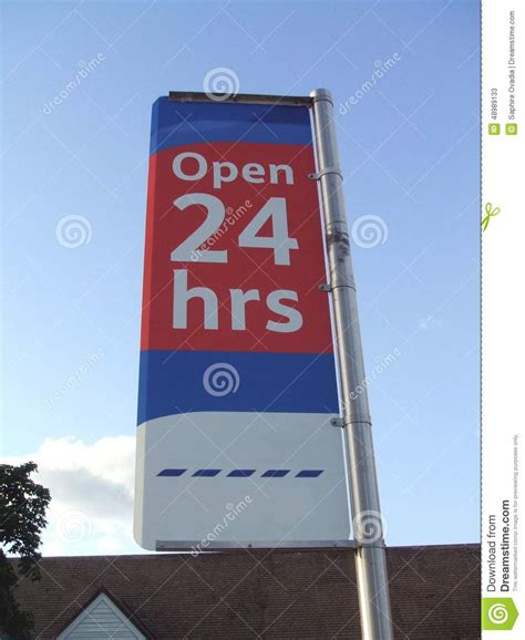 Open 24 Hrs Sign Store Opens All Day Or 24 Hours Sign Stock Image