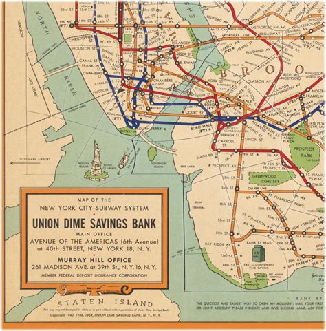 Old Map Of New York City Subway System 1954 Vintage Subway Etsy