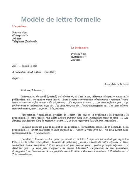 Modèle De Lettre Formelle