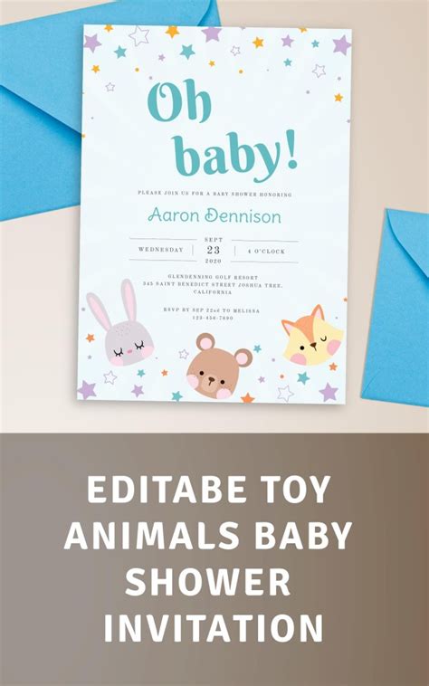 Customized invitation cards free customize; Toy Animals Baby Shower Invitation Template Online Maker