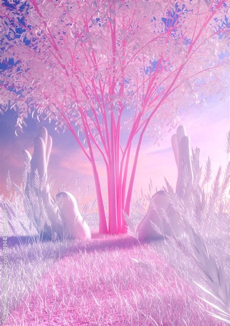 Avantform Big Pink Tree Reflects On A Violet White Field In