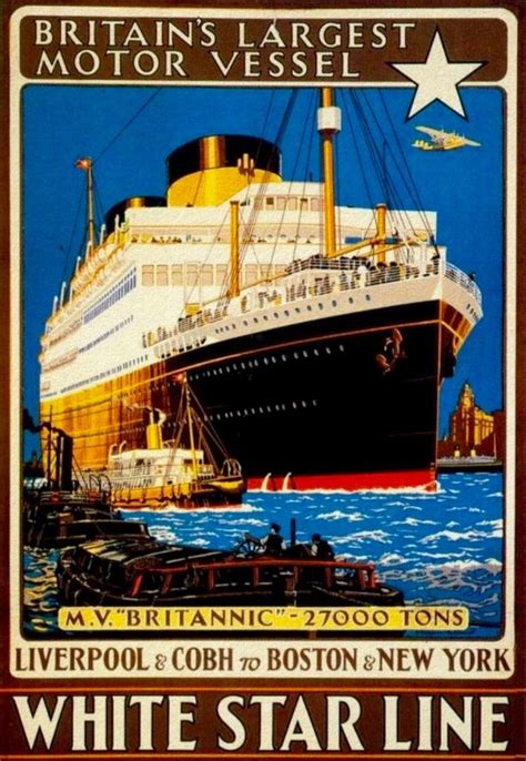White Star Line MV Britannic Advertising Poster 1930 Ship Poster