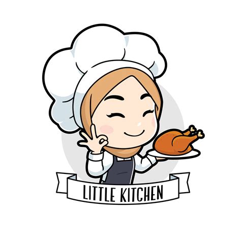 Little Muslim Chef Girl Holding Chicken Barbeque 18930207 Vector Art At