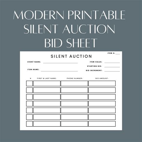 Modern Printable Silent Auction Bid Sheet Pdf File Simply Etsy