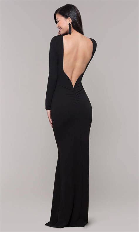 Long Sleeve Open Back Black Prom Dress Promgirl Earcuffpiercingjewelry Black Long Sleeve