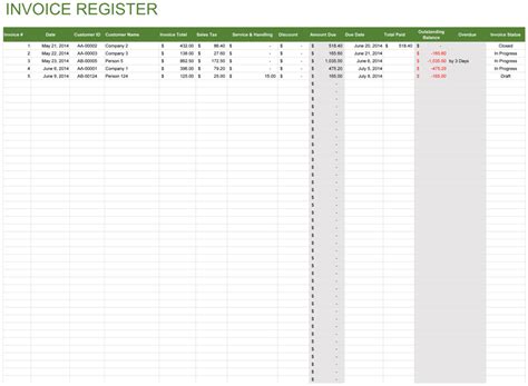 Invoice Register Free Template For Excel