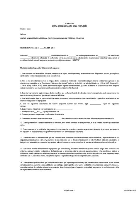 Carta de presentación oct FORMATO CARTA DE PRESENTACIN DE LA PROPUESTA Ciudad y