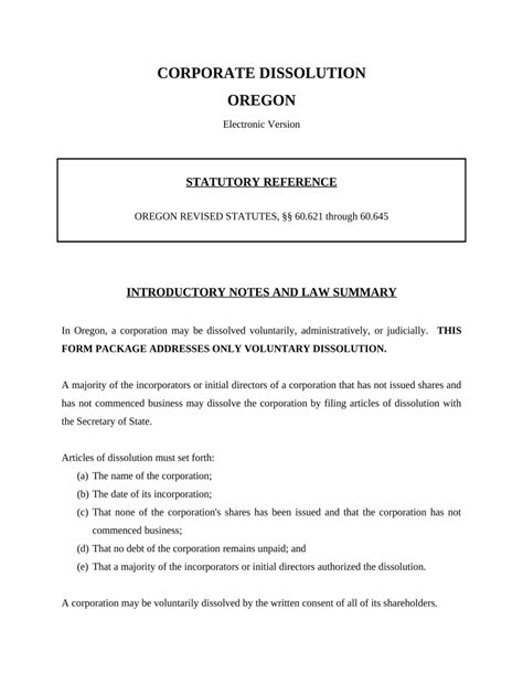 Oregon Dissolution Package To Dissolve Corporation Oregon Doc