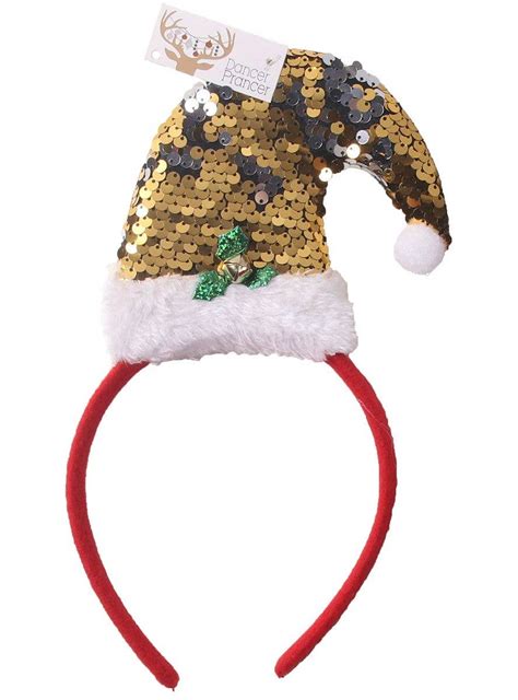 gold sequin mini santa hat headband christmas accessory