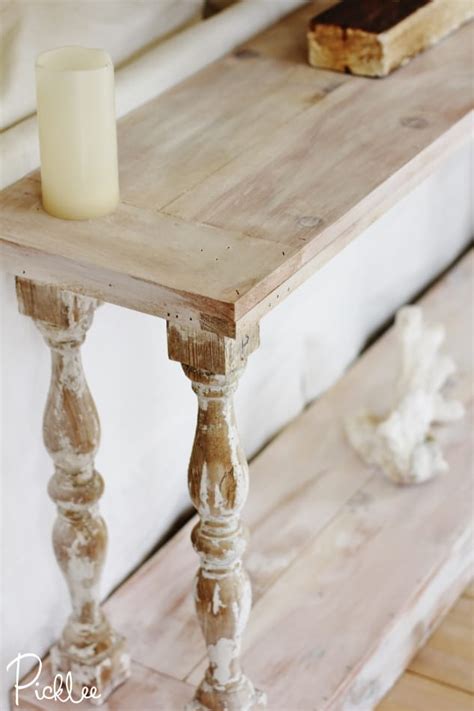 Now the sofa table sits behind the sofa in our new great room! DIY Reclaimed Sofa Table tutorial - Picklee