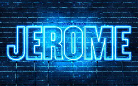 jerome with names horizontal text jerome name happy birtay jerome blue neon lights hd
