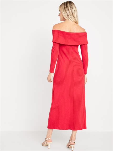 Off Shoulder Rib Knit Maxi Dress For Women Old Navy