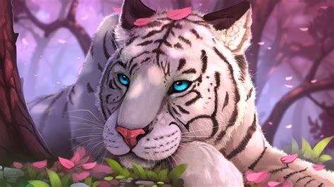 1920x1080 Blue Eyes White Tiger In Fantasy World 1080p