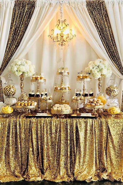 White And Gold 50th Birthday Dessert Table 50th Wedding Anniversary