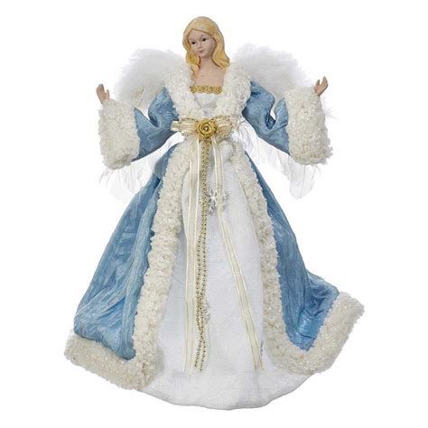 Icy Blue Angel With Feather Wings Christmas Tree Topper
