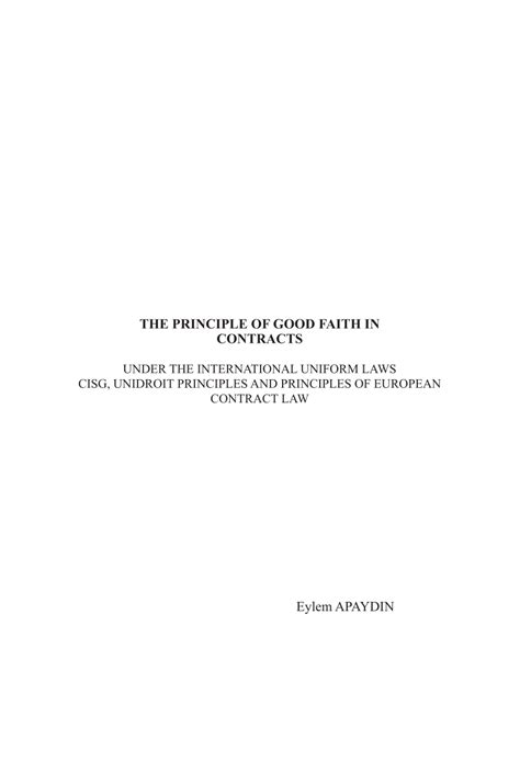 Pdf The Principle Of Good Faith In Contracts