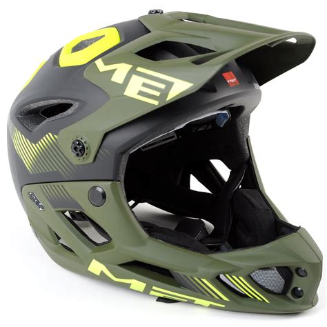 Met Parachute Mtb Full Face Helmet Matte Black Green Safety Yellow