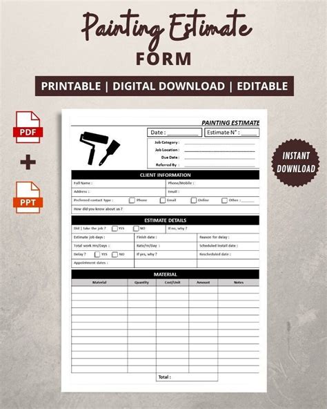 The Printable Form For Painting Estmate Forms