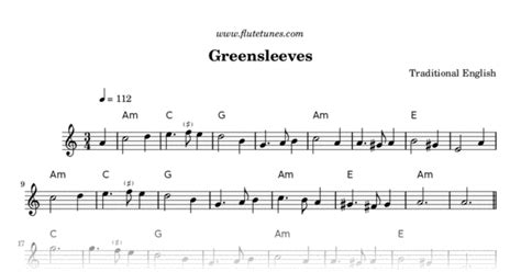 Free sheet music for flute. Greensleeves (Trad. English) - Free Flute Sheet Music | flutetunes.com