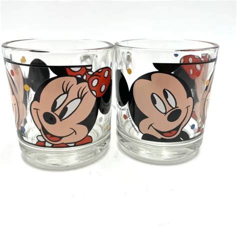 Vintage Set Of Glass Mickey And Minnie Mouse Coffee Mug Cup Disney Anchor