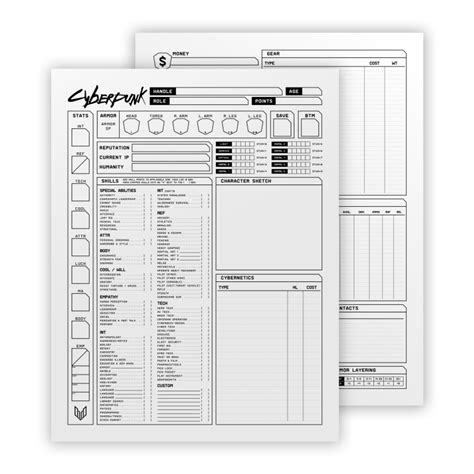 Cyberpunk Character Sheet Valency Graphics Fillable Form