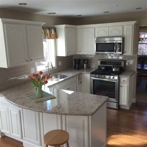 Try open shelves on one side and closed cabinets on the other. This kitchen was in desperate need of a remodel: honey oak cabinets, natural bamboo flo ...