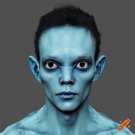 Blue Skinned Humanoid Alien Man With Pointed Ears And Medium Length