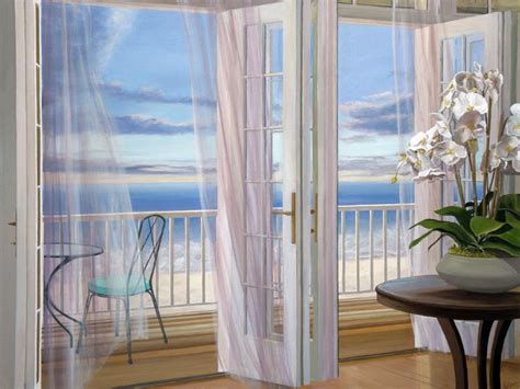 Ocean View With Orchid Wall Mural By Carol Saxe Murals