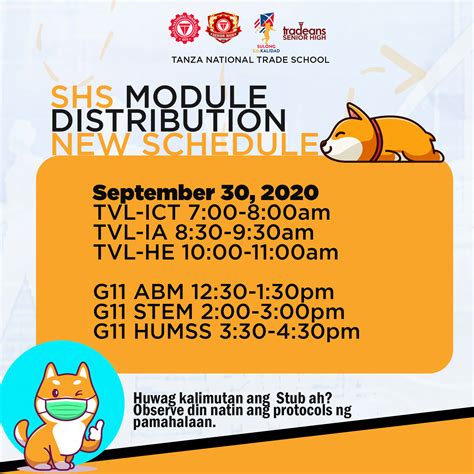 Shs Module Distribution Schedule Tnts Guidance Office Facebook