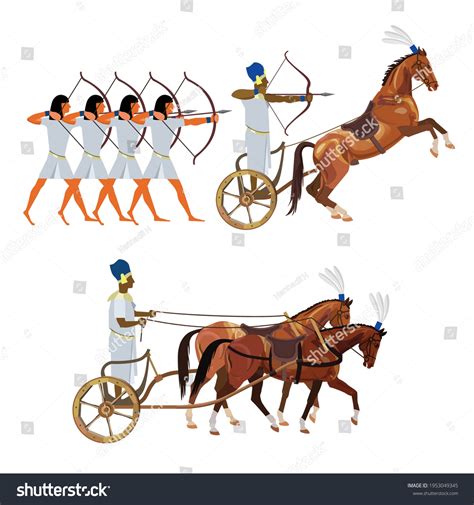 Ancient Egyptian Warriors Chariots Archers Set Stock Vector Royalty