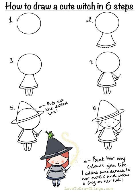 How To Draw A Cute Witch In 6 Steps Desenhos Doodles Simples Bonitos