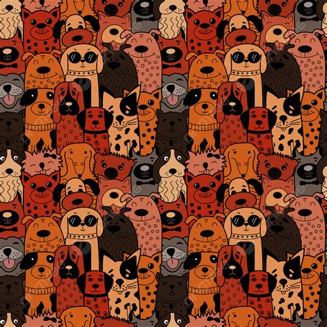 Seamless Pattern With Funny Doodle Dogs Background Text Fun