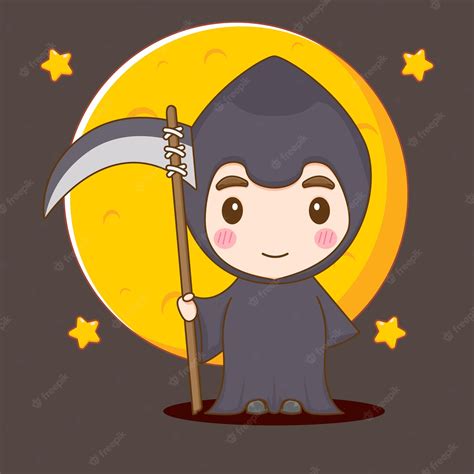 Premium Vector Cute Boy In Grim Reaper Costume Chibi Character