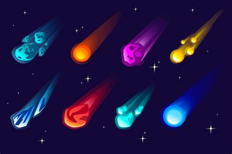 Premium Vector Set Of Meteors And Comet With Different Colors Shapes