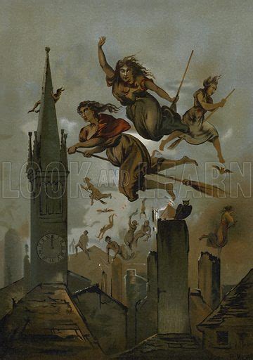 Witches Flying On Broomsticks Stock Image Look And Learn