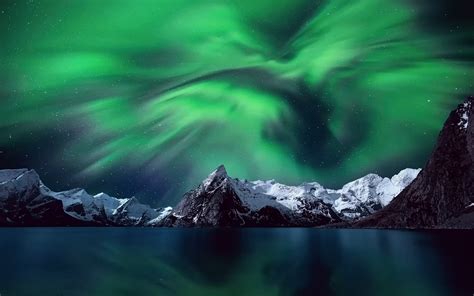 Aurora Borealis Norway Mountain Stars Sky Arctic Scandinavia