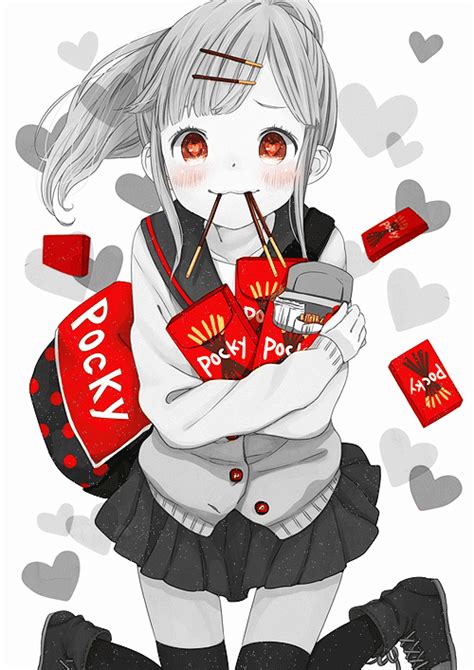  Red Cute Kawaii Pixiv Monochrome Edited Original Hearts Anime Girl Moe Anime  Pocky Edit