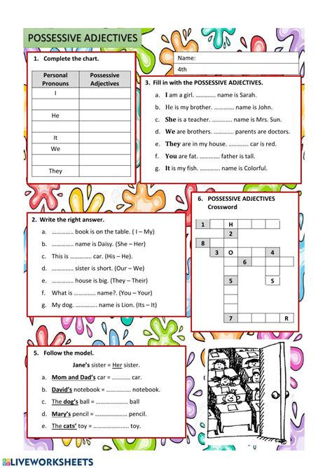7th grade english language arts. Possessive Adjectives worksheet for Grade 4