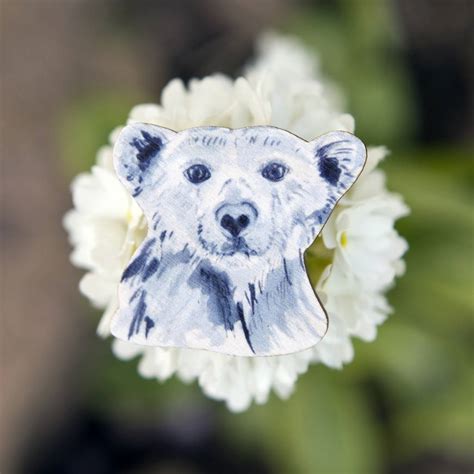 Inky Polar Bear Eco Wooden Pin Brooch By Kate Moby