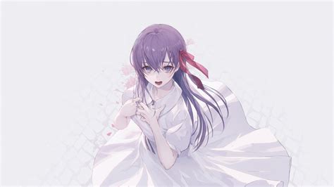 Dress Fateseries Fatestaynight Longhair Matousakura Purpleeyes Purplehair Ribbons Wanke