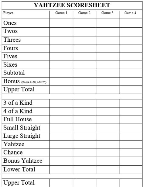 Yahtzee Score Sheet 7 Free Templates In Pdf Word Excel Printable